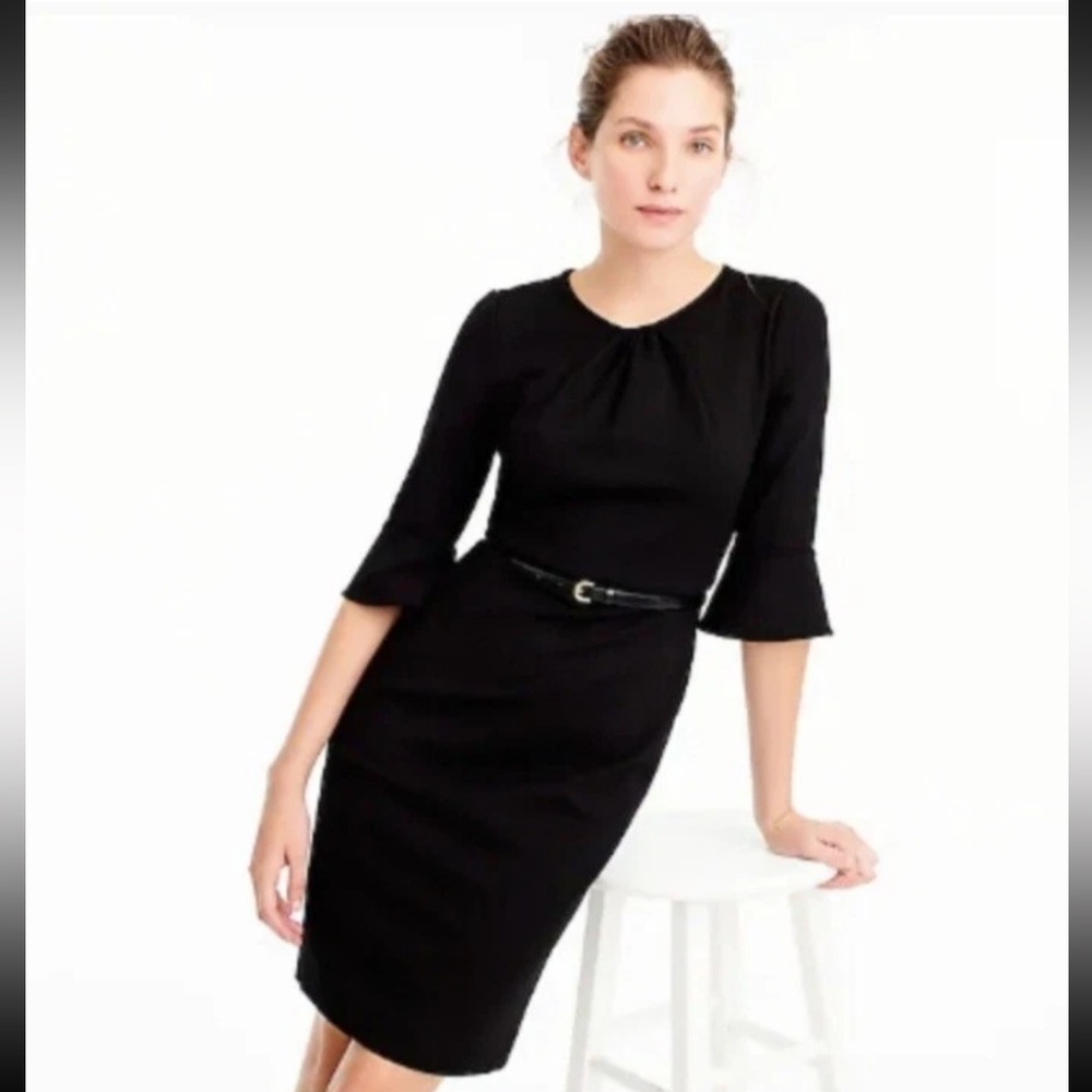NWT Women’s JCrew J Crew Black Ponte Knit 3/4 Bell Sleeve Dress 4 Tall 4T New